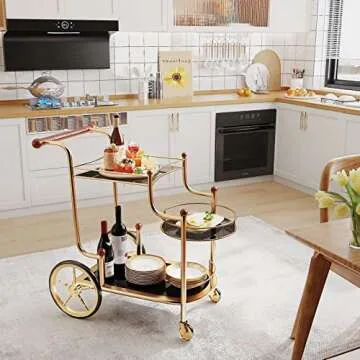 Stylish Acme Lacy Serving Cart in Gold and Black