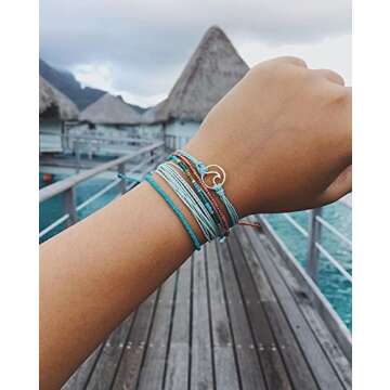 Pura Vida Solid Seafoam Bracelet - Handcrafted with Iron-Coated Copper Charm - Wax-Coated, 100% Waterproof