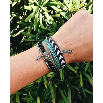 Pura Vida Solid Seafoam Bracelet - Handcrafted with Iron-Coated Copper Charm - Wax-Coated, 100% Waterproof