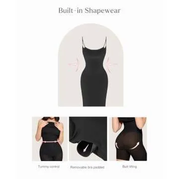 Popilush Shapewear Dress Mini Casual Summer Dresses for Women Slim Fit Short Bodycon Party Club Spaghetti Straps Dress Black