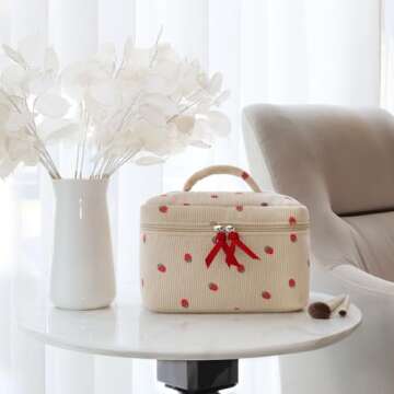 Prite Large Travel Quilted Makeup Bag for Women Floral Cotton Cosmetic Bag Coquette Aesthetic Floral...