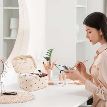 Prite Travel Quilted Makeup Bag for Women - Floral Design