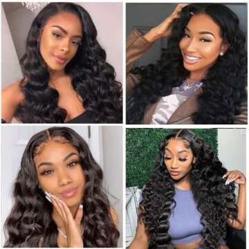 Yeslestm 10A Grade Brazilian Human Hair Loose Deep Wave Bundles with Closure(22 24 26+20 Closure) Human Hair 3 Bundles with 4x4 Free Part Lace Closure Natural Black Color