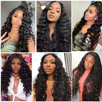 Yeslestm 10A Grade Brazilian Human Hair Loose Deep Wave Bundles with Closure(22 24 26+20 Closure) Human Hair 3 Bundles with 4x4 Free Part Lace Closure Natural Black Color