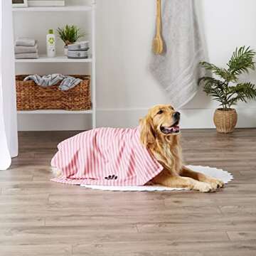 Bone Dry Pet Grooming Towel Collection Absorbent Microfiber X-Large, 41x23.5", Striped Rose