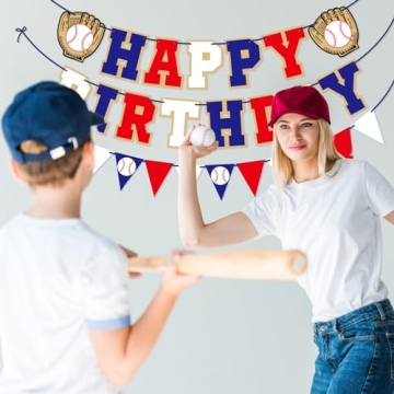 Happy Birthday Baseball Banner for Sports Party Decorations