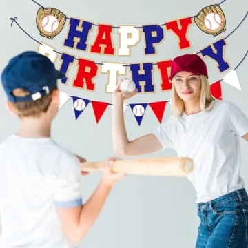 Happy Birthday Baseball Banner for Sports Party Decorations