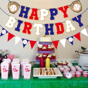 Happy Birthday Baseball Banner for Sports Party Decorations