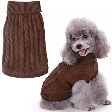 Idepet Turtleneck Dog Sweater, Classic Knitwear Dog Pullover Sweaters Warm Winter Pet Apparel Knitte...