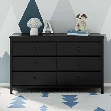 Storkcraft Alpine 6 Drawer Double Dresser (Black) – GREENGUARD Gold Certified, Dresser For Nursery...