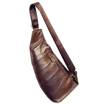 Leather Sling Bag Backpack for Men Women Crossbody Shoulder Chest Day Pack Outdoor Travel Camping Ta...