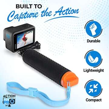 Action Pro Floating Hand Grip for GoPro Hero 13, 12, 11, 10 | Waterproof Monopod Handle for GoPro Ac...