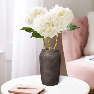 Briful 9.06'' Large Ceramic Rustic Vase Shabby Vintage Textured Vase, 4.33'' Wide Mouth Pampas Vase for Fake Flowers Branches, Farmhouse Home Décor, Weddings Shelf Table Decor, Brown