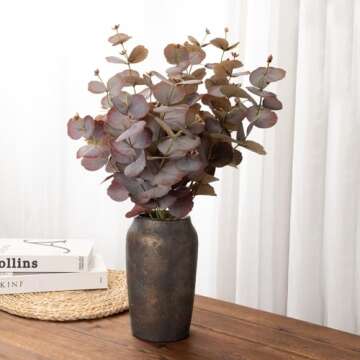 Briful 9.06'' Large Ceramic Rustic Vase Shabby Vintage Textured Vase, 4.33'' Wide Mouth Pampas Vase for Fake Flowers Branches, Farmhouse Home Décor, Weddings Shelf Table Decor, Brown