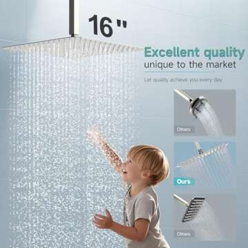 SR SUN RISE 16 Inch Extra Large Rain Shower Head Brushed Nickel 304 Stainless Steel High Pressure Ra...