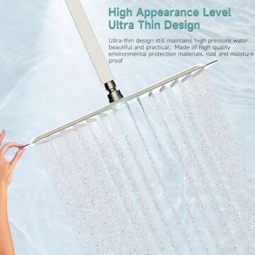 SR SUN RISE 16 Inch Extra Large Rain Shower Head Brushed Nickel 304 Stainless Steel High Pressure Rainfall Showerhead Ultra Thin Water Saving