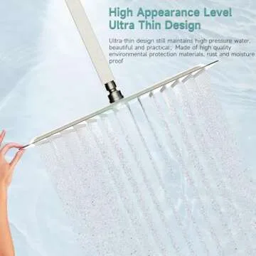 SR SUN RISE 16 Inch Extra Large Rain Shower Head Brushed Nickel 304 Stainless Steel High Pressure Rainfall Showerhead Ultra Thin Water Saving