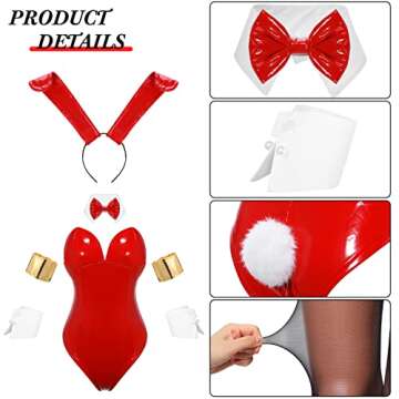 SATINIOR Valentine Women Bunny Costume Bunny Bodysuit Cosplay Anime Role Costume (Red,XL), X-Large