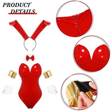 SATINIOR Valentine Women Bunny Costume Bunny Bodysuit Cosplay Anime Role Costume (Red,XL), X-Large
