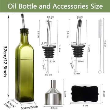 Leaflai Olive Oil Dispenser Bottle - 17 oz Green Glass with Stainless Steel Pourers