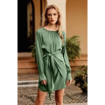 Elegant PRETTYGARDEN Satin Tie Waist Dress for Women