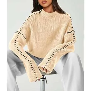PRETTYGARDEN Women's Chunky Knit Winter Sweaters Casual Long Sleeve Mock Neck Oversized Loose Pullover Sweater Tops (Beige,Large)