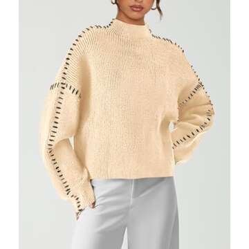 PRETTYGARDEN Women's Chunky Knit Winter Sweaters Casual Long Sleeve Mock Neck Oversized Loose Pullover Sweater Tops (Beige,Large)