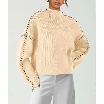 PRETTYGARDEN Women's Chunky Knit Winter Sweaters Casual Long Sleeve Mock Neck Oversized Loose Pullover Sweater Tops (Beige,Large)