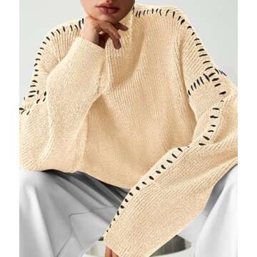PRETTYGARDEN Women's Chunky Knit Winter Sweaters Casual Long Sleeve Mock Neck Oversized Loose Pullover Sweater Tops (Beige,Large)