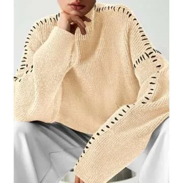 PRETTYGARDEN Women's Chunky Knit Winter Sweaters Casual Long Sleeve Mock Neck Oversized Loose Pullover Sweater Tops (Beige,Large)