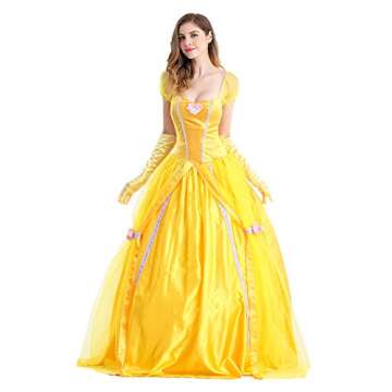 Qubskry Princess Beauty Costume for Women, Girl Princess Belle Dress up Ball Gown, Halloween Costume...