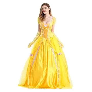 Qubskry Princess Beauty Costume for Women, Girl Princess Belle Dress up Ball Gown, Halloween Costume...