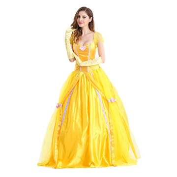 Qubskry Princess Beauty Costume for Women, Girl Princess Belle Dress up Ball Gown, Halloween Costume Adult