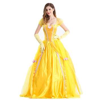 Qubskry Princess Beauty Costume for Women, Girl Princess Belle Dress up Ball Gown, Halloween Costume Adult