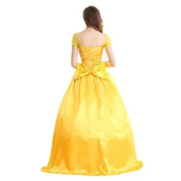 Qubskry Princess Beauty Costume for Women, Girl Princess Belle Dress up Ball Gown, Halloween Costume Adult