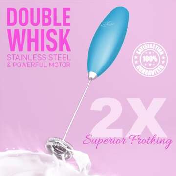 Zulay Double Whisk Milk Frother Handheld Mixer - High Powered Frother For Coffee With Improved Motor...
