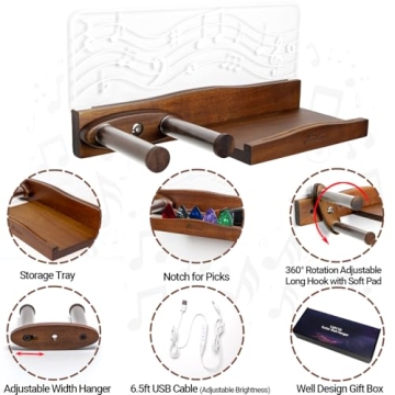 LED Guitar Wall Mount with Storage Shelf and Pick Holder