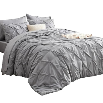 Bedsure King Size Comforter Set - Bedding Sets King 7 Pieces, Pintuck Bed in a Bag Grey Bed Set with...