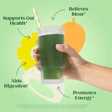 Bloom Nutrition Superfood Greens Powder Stick Packs, Digestive Enzymes with Probiotics and Prebiotics, Gut Health, Bloating Relief for Women, Chlorella, Green Juice Mix, 18 SVG, Tropical Variety