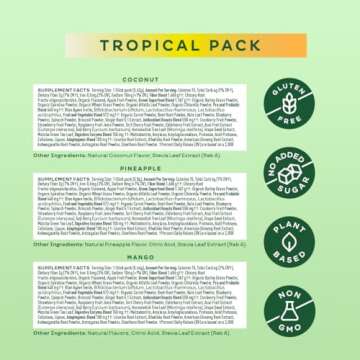 Bloom Nutrition Superfood Greens Powder Stick Packs, Digestive Enzymes with Probiotics and Prebiotics, Gut Health, Bloating Relief for Women, Chlorella, Green Juice Mix, 18 SVG, Tropical Variety