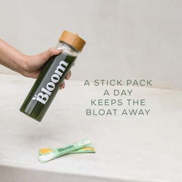 Bloom Nutrition Superfood Greens Powder Stick Packs, Digestive Enzymes with Probiotics and Prebiotics, Gut Health, Bloating Relief for Women, Chlorella, Green Juice Mix, 18 SVG, Tropical Variety