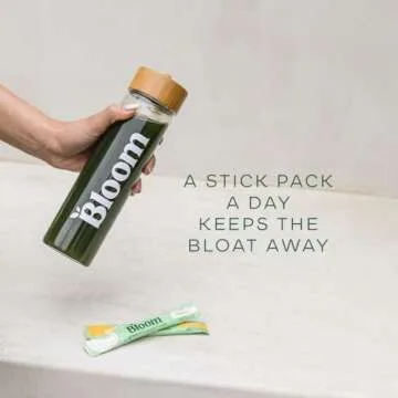 Bloom Nutrition Superfood Greens Powder Stick Packs, Digestive Enzymes with Probiotics and Prebiotics, Gut Health, Bloating Relief for Women, Chlorella, Green Juice Mix, 18 SVG, Tropical Variety