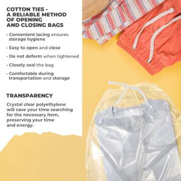 APQ Supply Clear Drawstring Bag, 18 x 24 Inches. Pack of 100 Clear Plastic Drawstring Bags. 2 Mil Drawstring Clear Plastic Bags. Waterproof Clear Plastic Bags Drawstring for Cosmetics, Toiletries