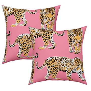 CRTPOD Pink Cheetah Pillow Covers Set of 2 18x18 inch, Preppy Throw Leopard Wild Animal Pillowcase H...
