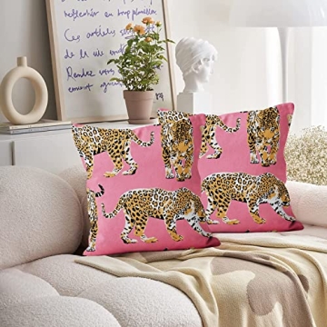 CRTPOD 18x18 Pink Cheetah Pillow Covers Set - Decorative Couch Cover