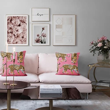 CRTPOD 18x18 Pink Cheetah Pillow Covers Set - Decorative Couch Cover