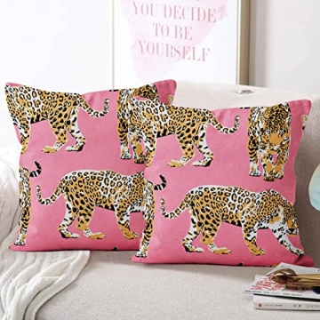 CRTPOD 18x18 Pink Cheetah Pillow Covers Set - Decorative Couch Cover