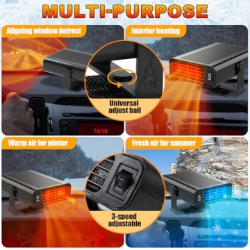 12V 200W Portable Car Heater Cooler 360° Rotatable Defroster