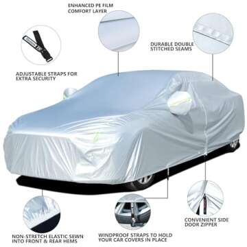 Tecoom Waterproof Car Cover for Sedans 170-190 Inches