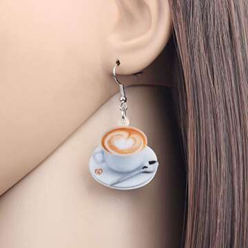 DOWAY Acrylic Charm Coffee Cup Spoon Earrings Drop Dangle Jewelry Fashion Decoration for Women Funny...